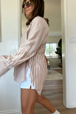 The All Day Striped Button Up-Tan