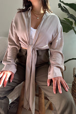 Stolen Hearts Tie Front Top-Taupe
