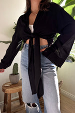 Stolen Hearts Tie Front Top-Black