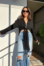Stolen Hearts Tie Front Top-Black