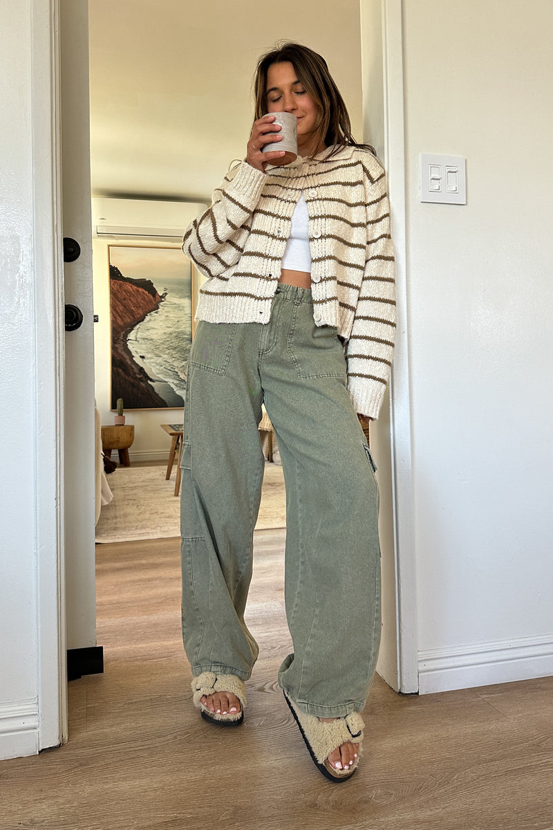 The Cargo Wide Leg-Washed Olive