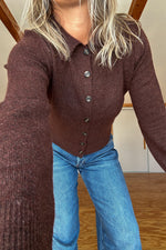 Collared Knit Sweater-Brown