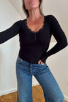 Lace Trim Knit Top-Black