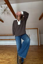 Rugby Collared Stripe Top-Brown