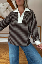 Rugby Collared Stripe Top-Brown