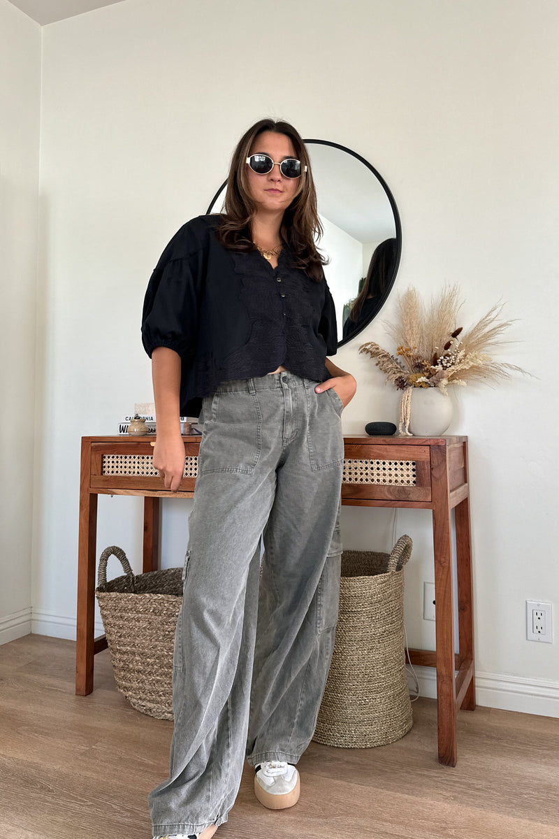 The Cargo Wide Leg-Charcoal