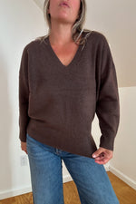 Easy V Neck Sweater-Brown