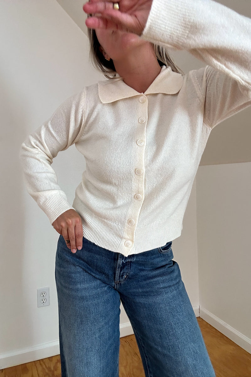 Collared Knit Sweater-Cream