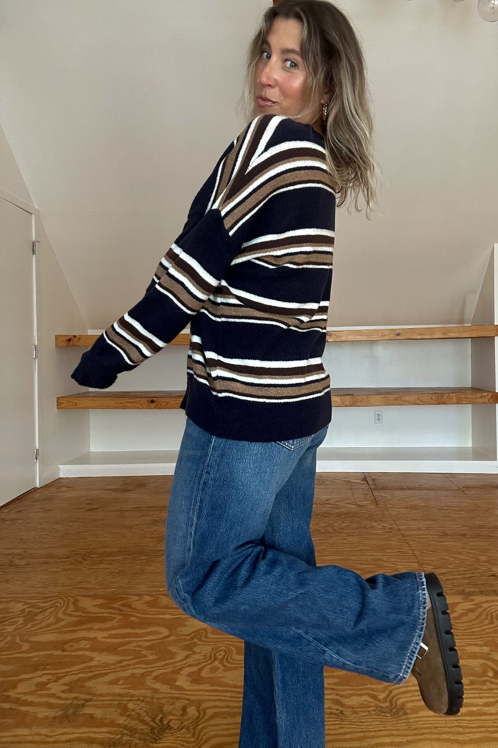 Styled Girlie Sweater-Navy Striped