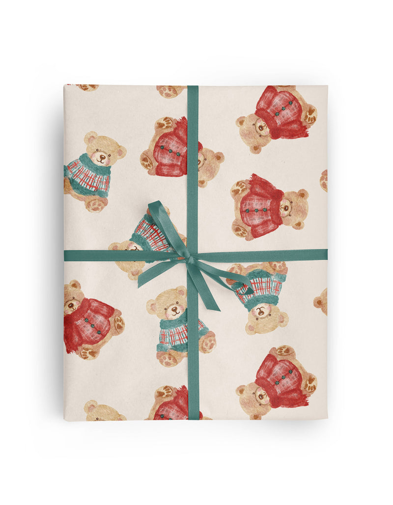 Watercolor Christmas Bear Sweaters Wrapping Paper