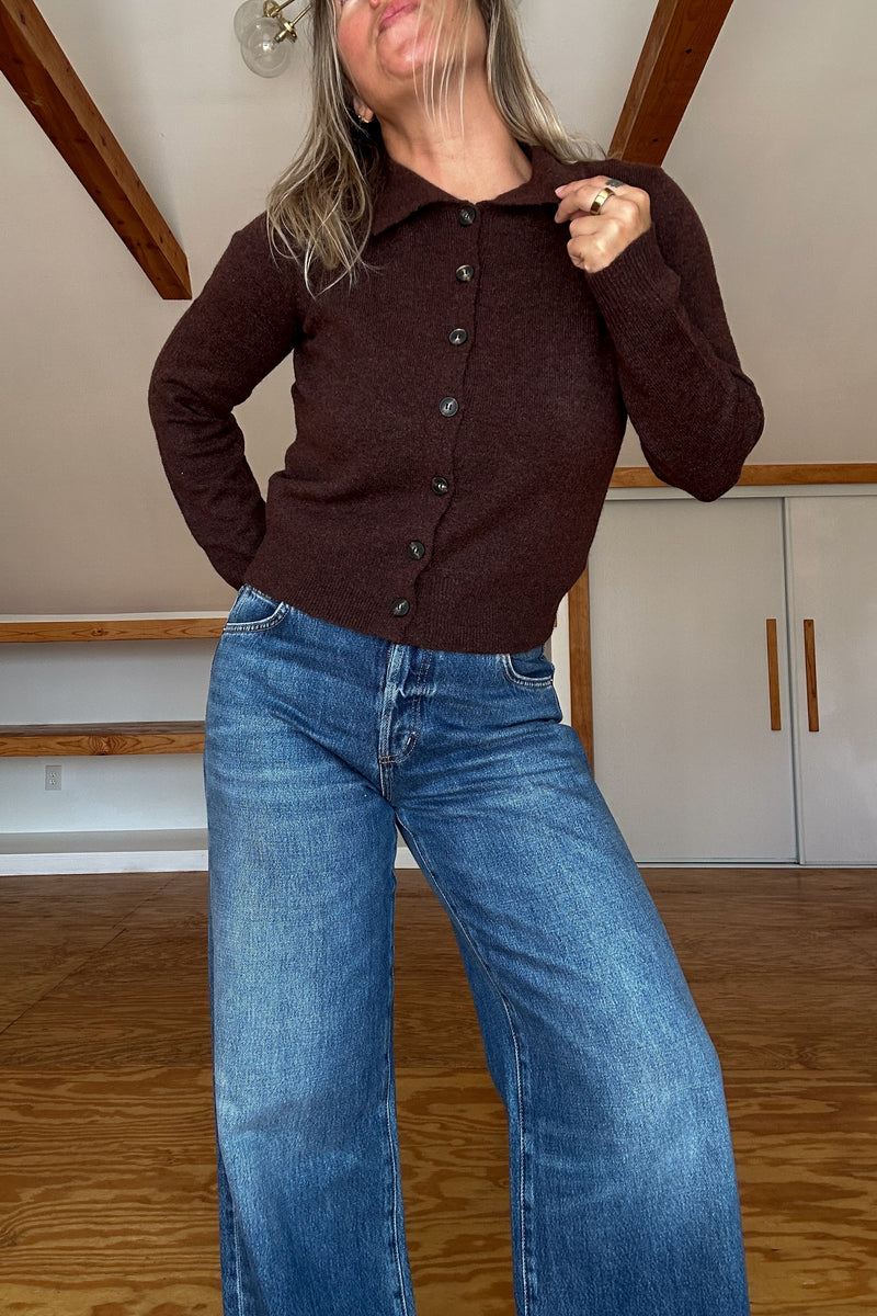 Collared Knit Sweater-Brown