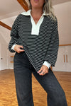 Rugby Collared Stripe Top-Black