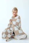 Beige Check Teddy Throw-100% Recycled