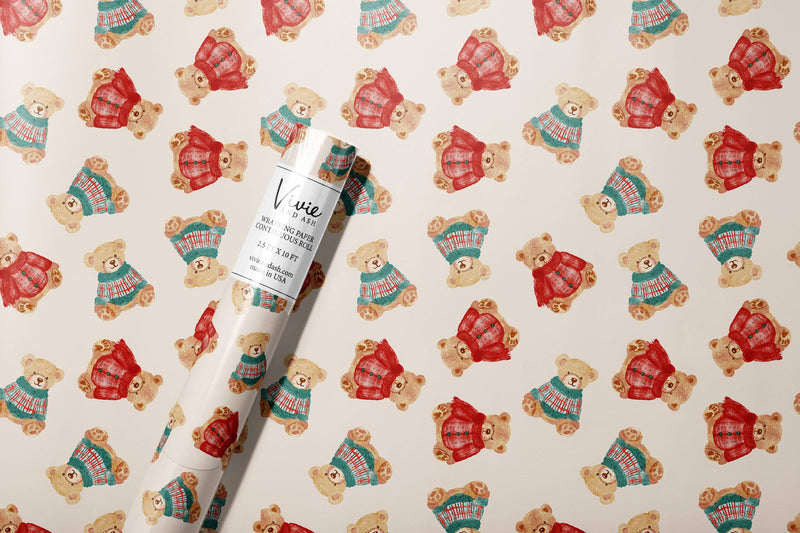 Watercolor Christmas Bear Sweaters Wrapping Paper