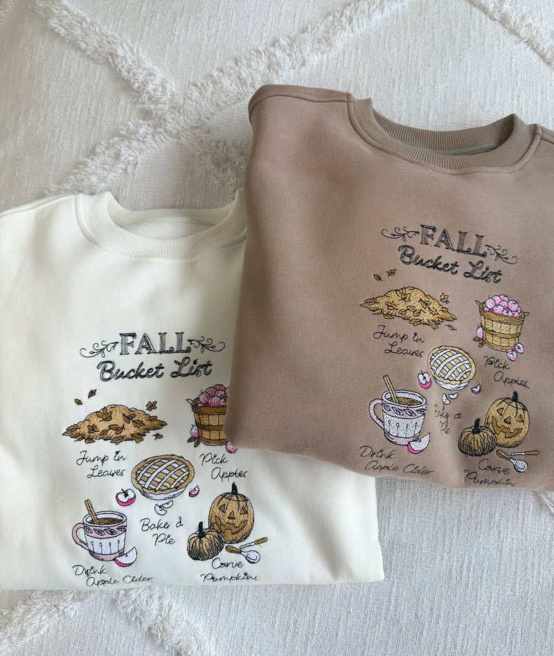 Fall Bucket List Embroidered Sweatshirt: Ivory