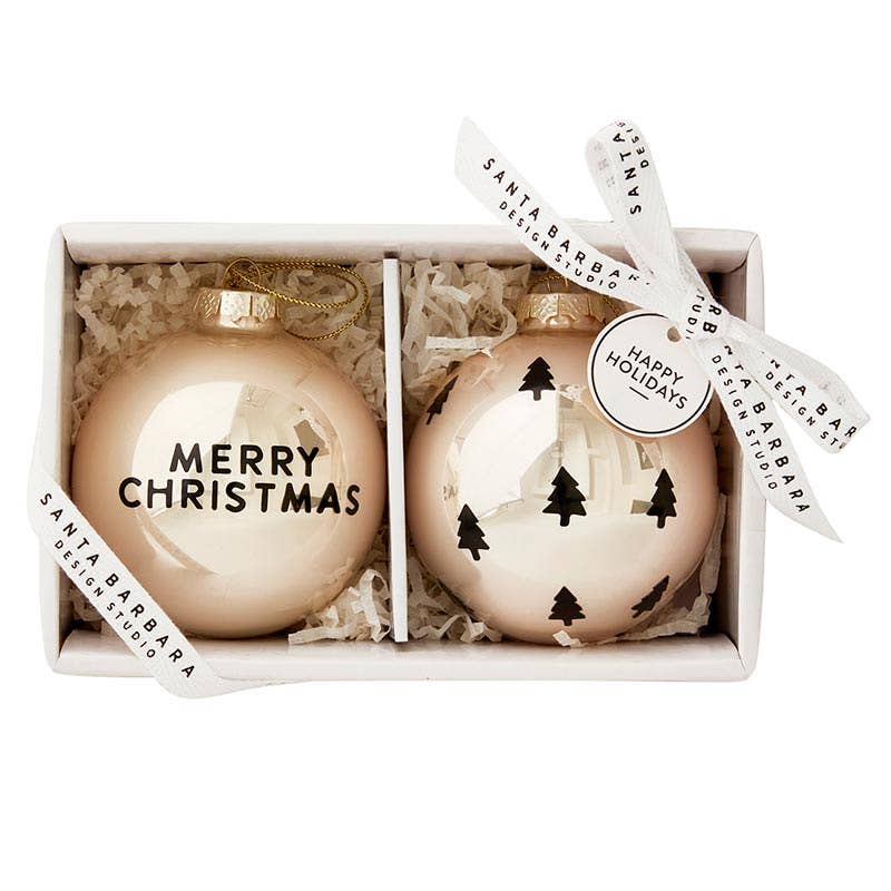 Glass Ornament Set: Merry Christmas + Tree