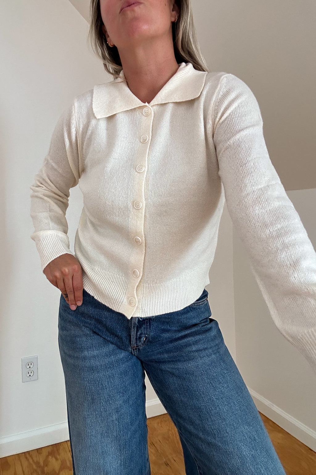 Collared Knit Sweater-Cream