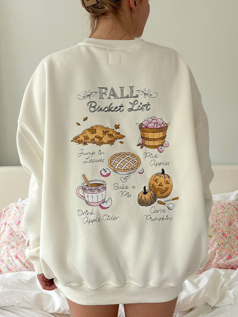 Fall Bucket List Embroidered Sweatshirt: Ivory