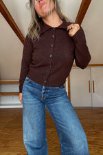 Collared Knit Sweater-Brown
