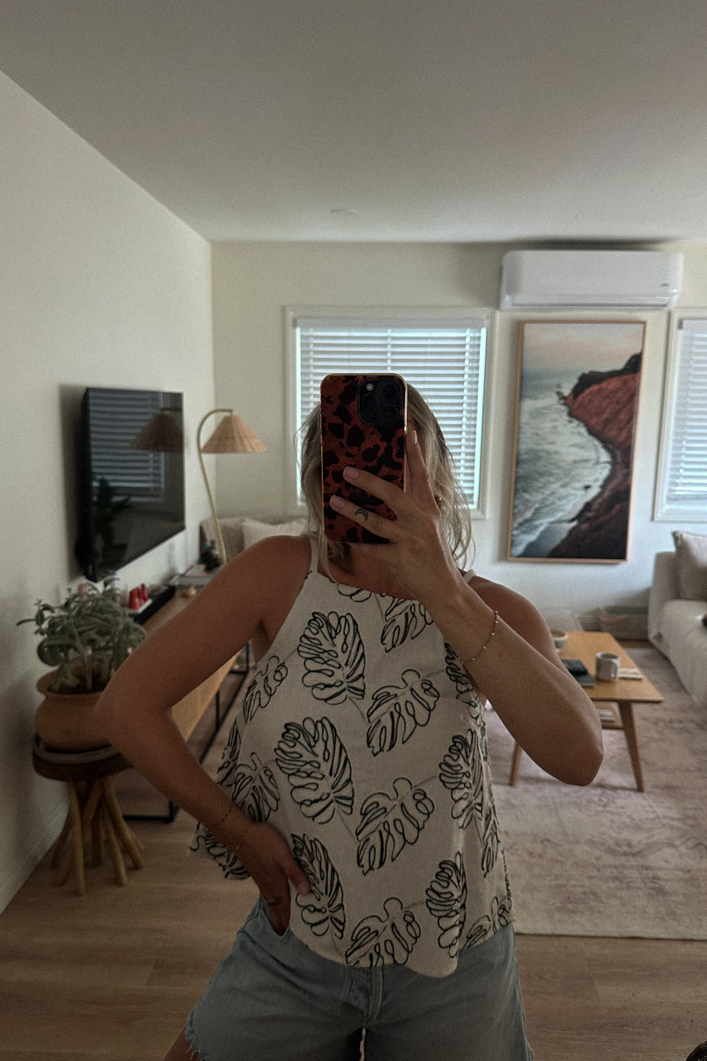 Palm Embroidered Top