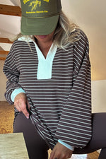 Rugby Collared Stripe Top-Brown