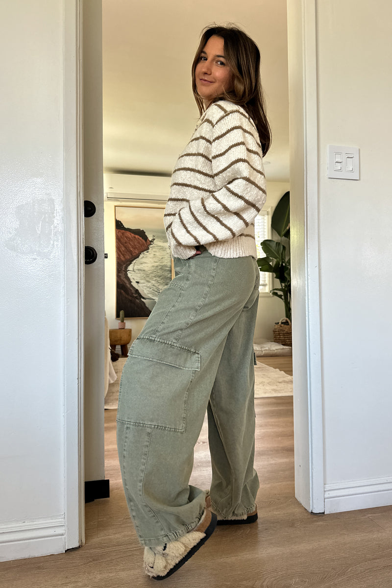 The Cargo Wide Leg-Washed Olive