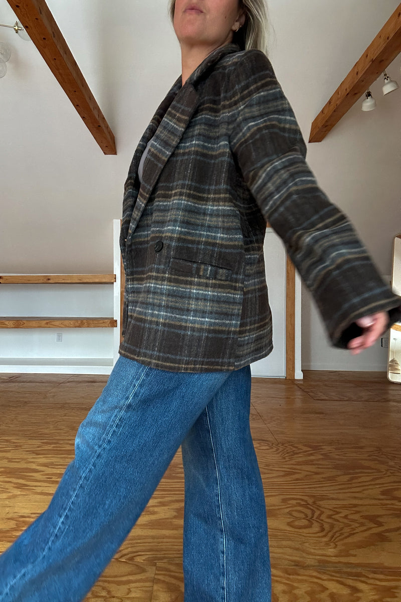 Plaid Notch Collar Coat