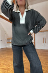 Rugby Collared Stripe Top-Black