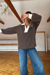 Rugby Collared Stripe Top-Brown