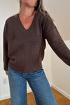 Easy V Neck Sweater-Brown