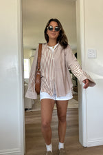 The All Day Striped Button Up-Tan