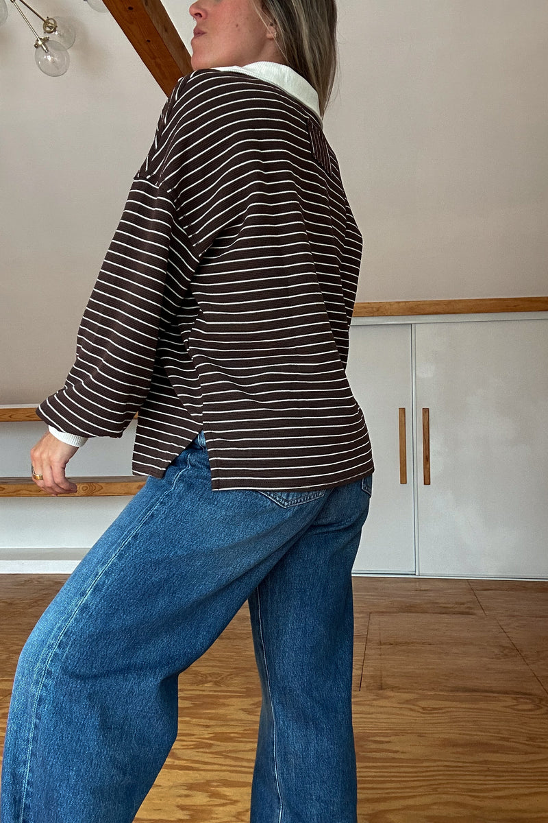 Rugby Collared Stripe Top-Brown