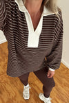 Rugby Collared Stripe Top-Brown