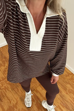 Rugby Collared Stripe Top-Brown