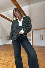 Rugby Collared Stripe Top-Black