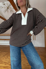 Rugby Collared Stripe Top-Brown
