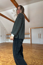 Rugby Collared Stripe Top-Black