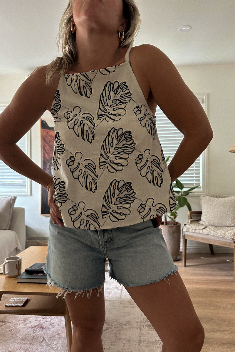 Palm Embroidered Top