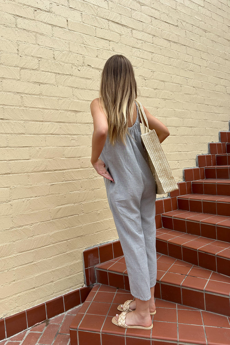 Cuteness is Calling Striped Jumpsuit-Blue