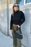 Textured Mock Neck Top-Black