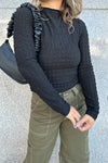 Textured Mock Neck Top-Black