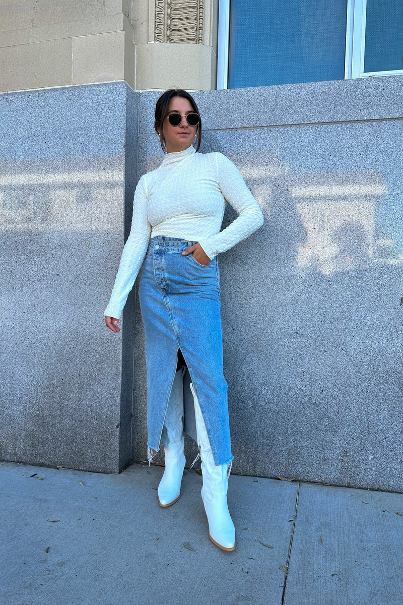 Textured Mock Neck Top-Off White
