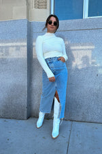 Textured Mock Neck Top-Off White