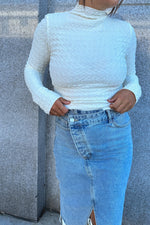 Textured Mock Neck Top-Off White