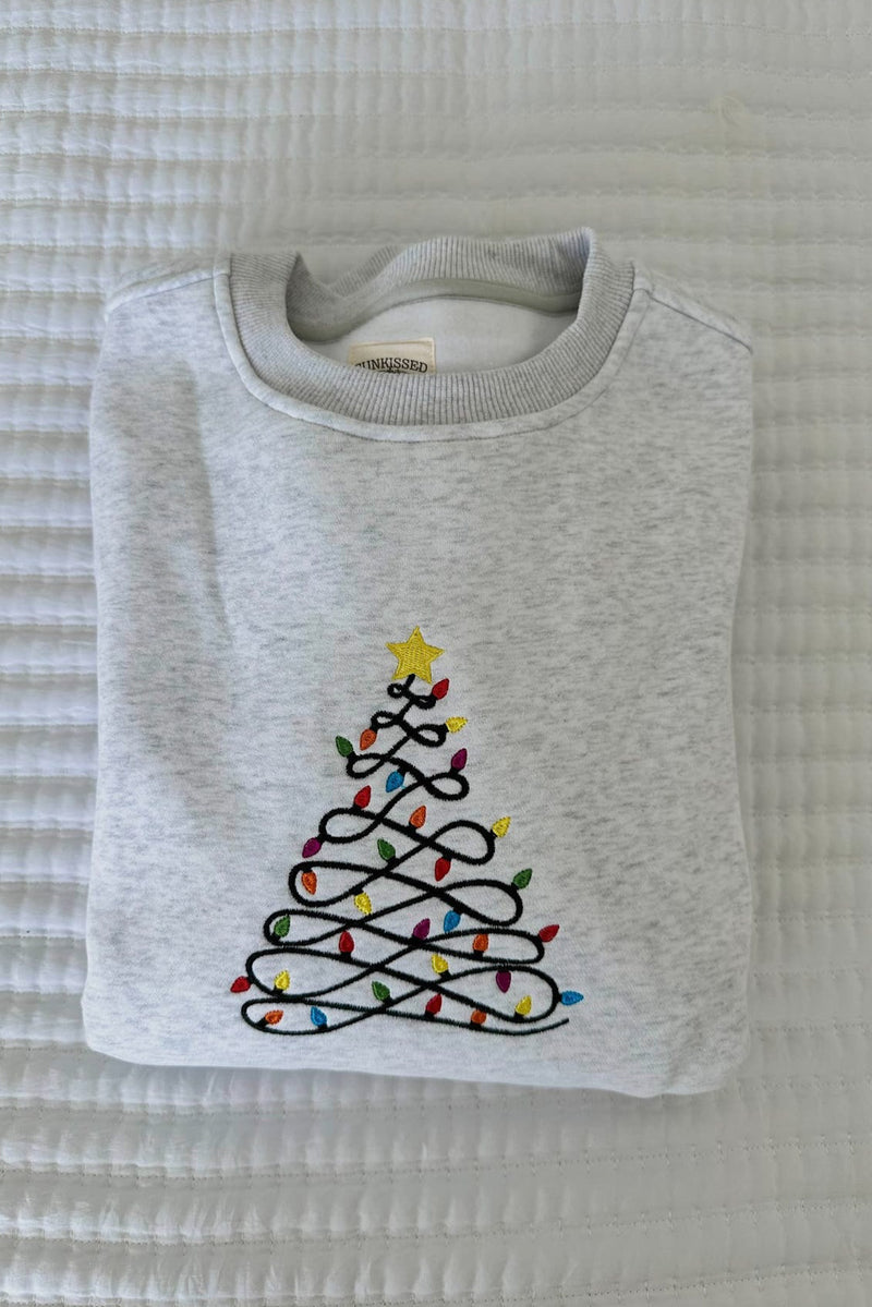 Christmas Tree Lights Embroidered Crewneck