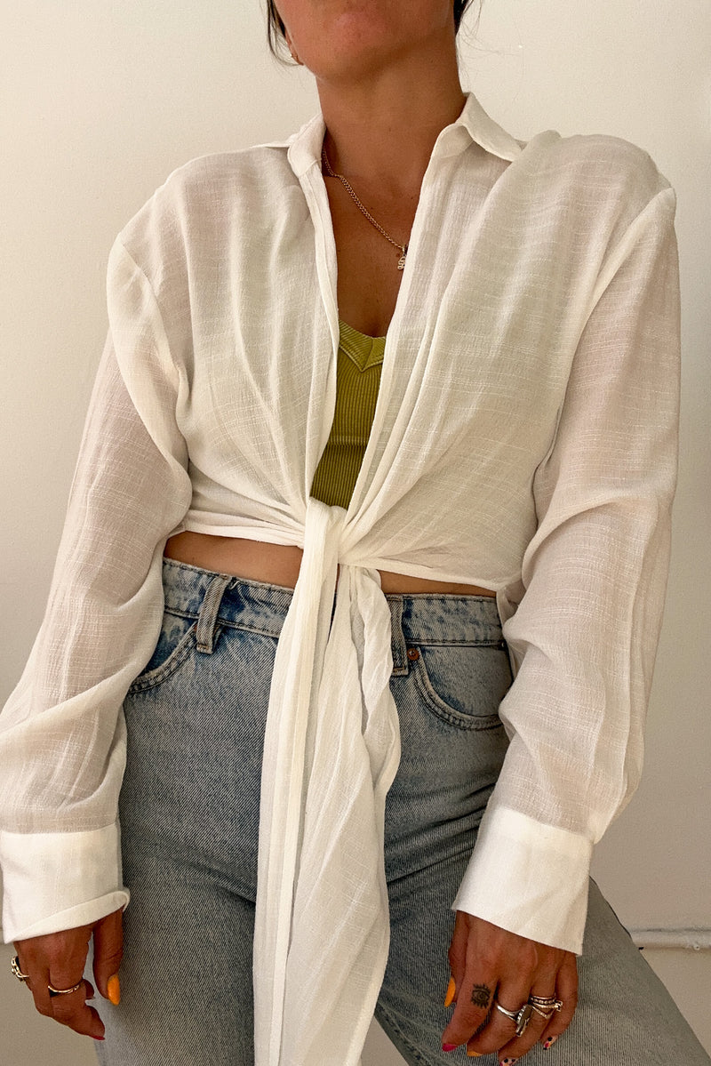 Stolen Hearts Tie Front Top-White