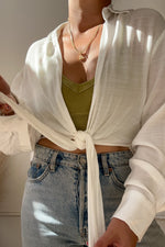 Stolen Hearts Tie Front Top-White