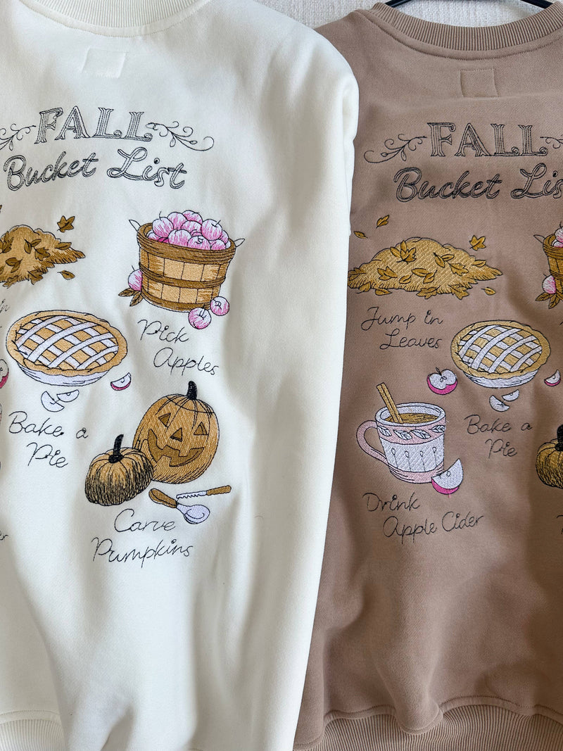 Fall Bucket List Embroidered Sweatshirt: Cappuccino￼