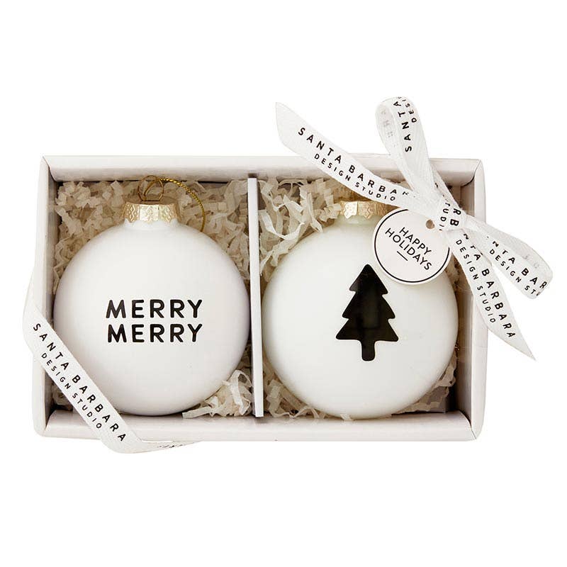 Glass Ornament Set: Merry Merry + Tree