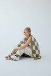 Olive Check Teddy Throw-100% Recycled